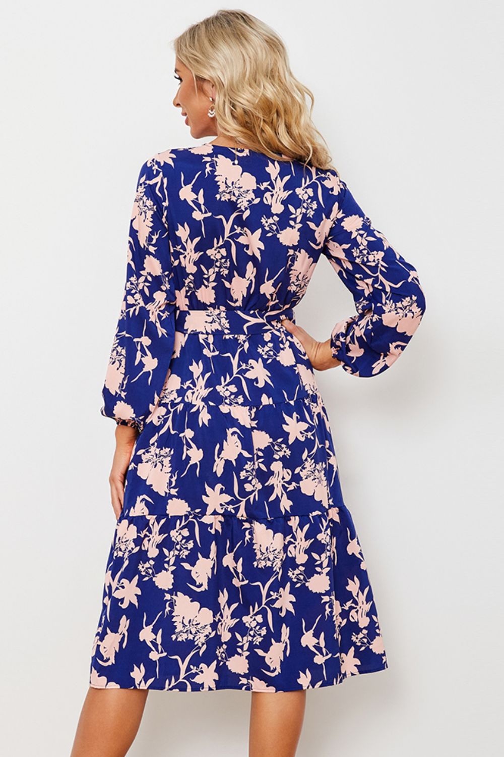 Floral Belted Tiered Midi Dress I5003
