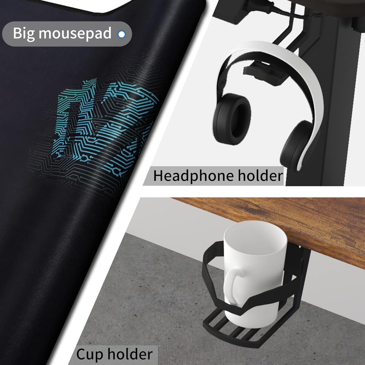 55 inch Adjustable Height Electric Standing Desk with Cup Holder, Headphone Hook, Cable Manager, Mouse pad, Walnut Wood V25906