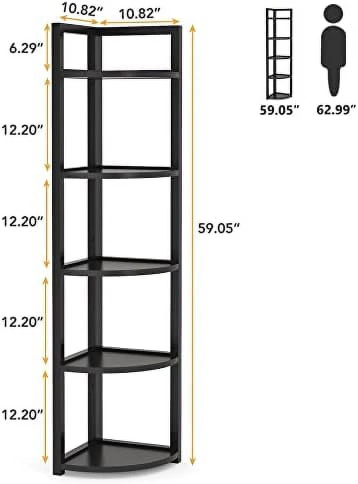 6 Tier 70.9 Inch Tall Corner Bookshelf Black V127