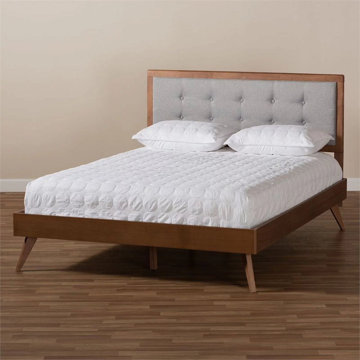 Mid-Century Wood and Fabric King Platform Bed C7092