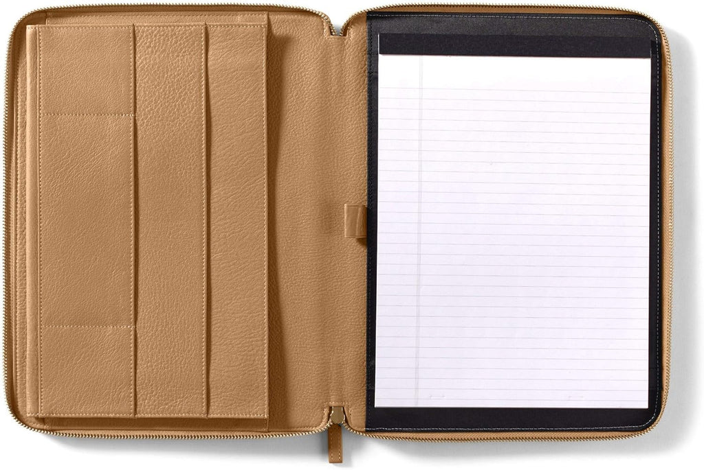 Cognac Zippered Portfolio with Interior Tablet Pocket V5913