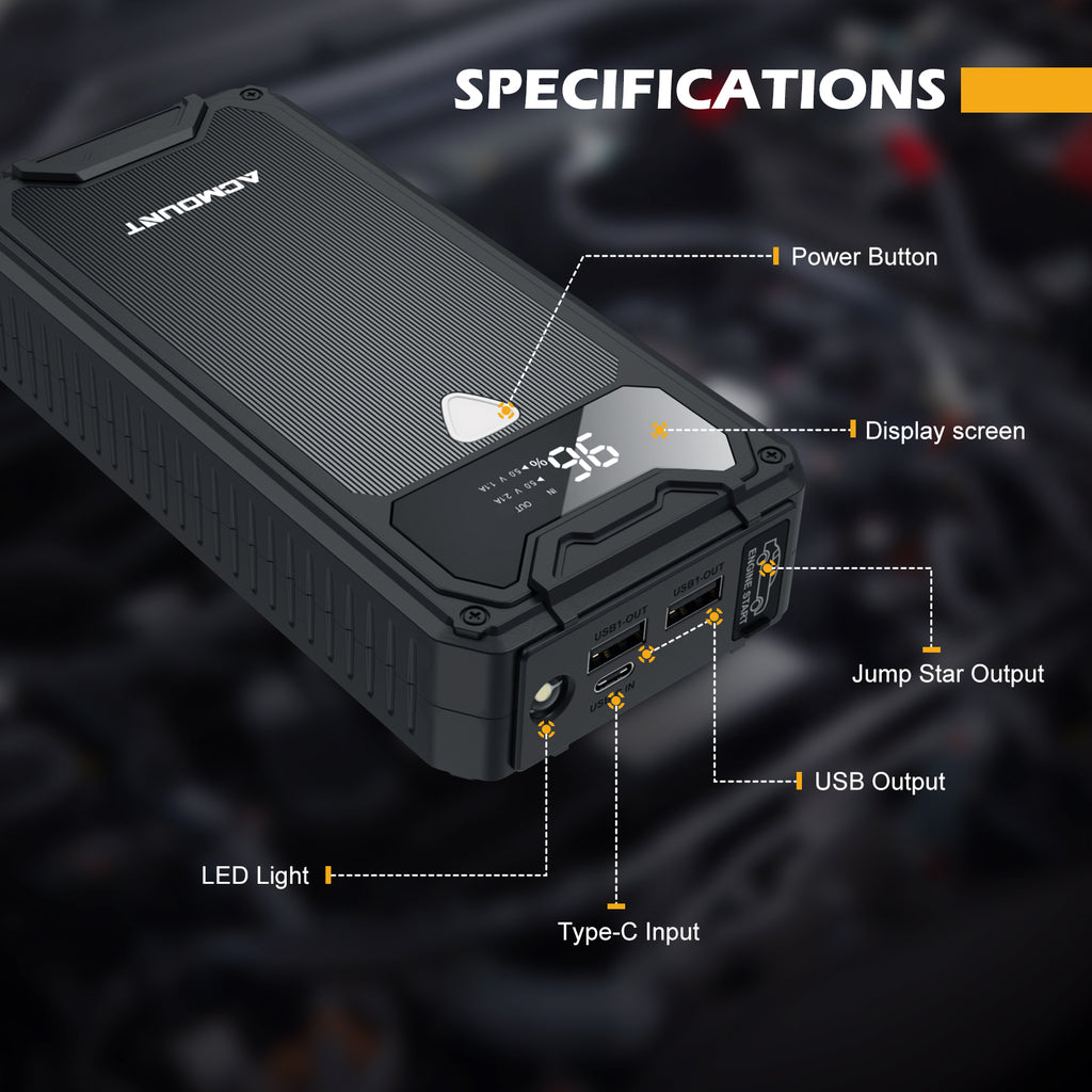 1500A Peak Portable Car Jump Starter with LED Display J9848