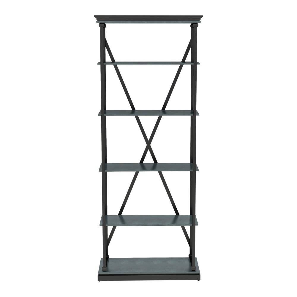 Antique Blue and Black Metal 5-Shelf Bookcase X7190