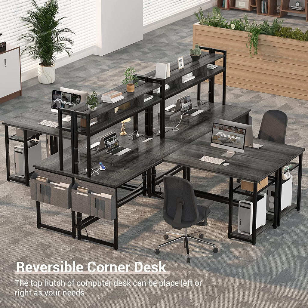 Grey Oak L Shaped Desk with Power Outlet & LED Strip H8608