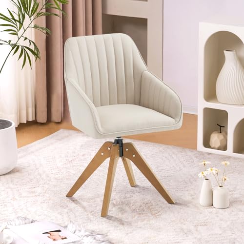 Beige Faux Linen Swivel Accent Chair with Arms Z91966