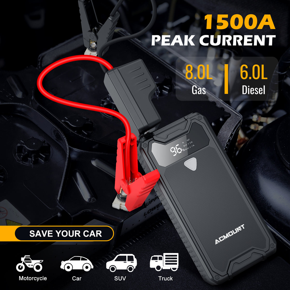 1500A Peak Portable Car Jump Starter with LED Display Y43168
