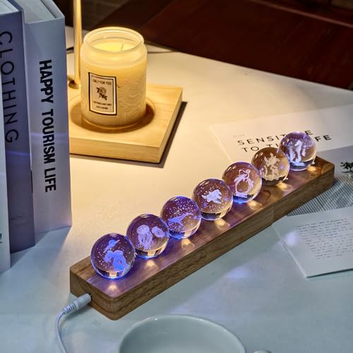 40mm Crystal Quartz 7 Chakra Healing Spheres Set with LED Wooden Stand I305