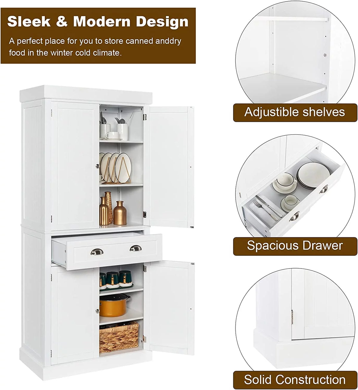 72-Inch Wood Kitchen Pantry Storage Cabinet with Drawer Z279