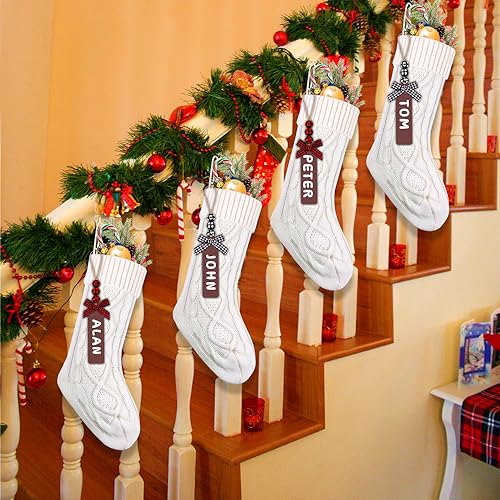 6 Pack 18 Inch Cable Knitted Christmas Stockings with Name Tags L836