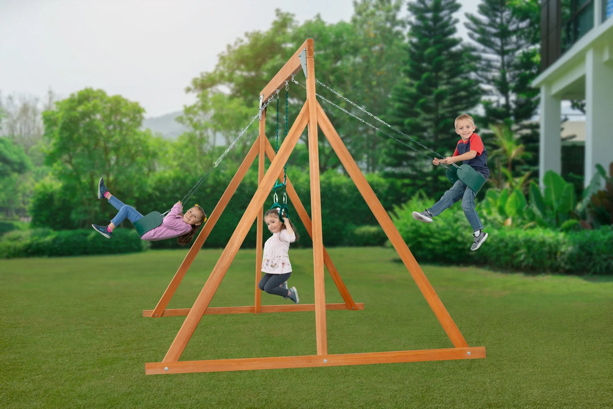 Cedar Swingset with Belt Swings and Trapeze Bar I8688