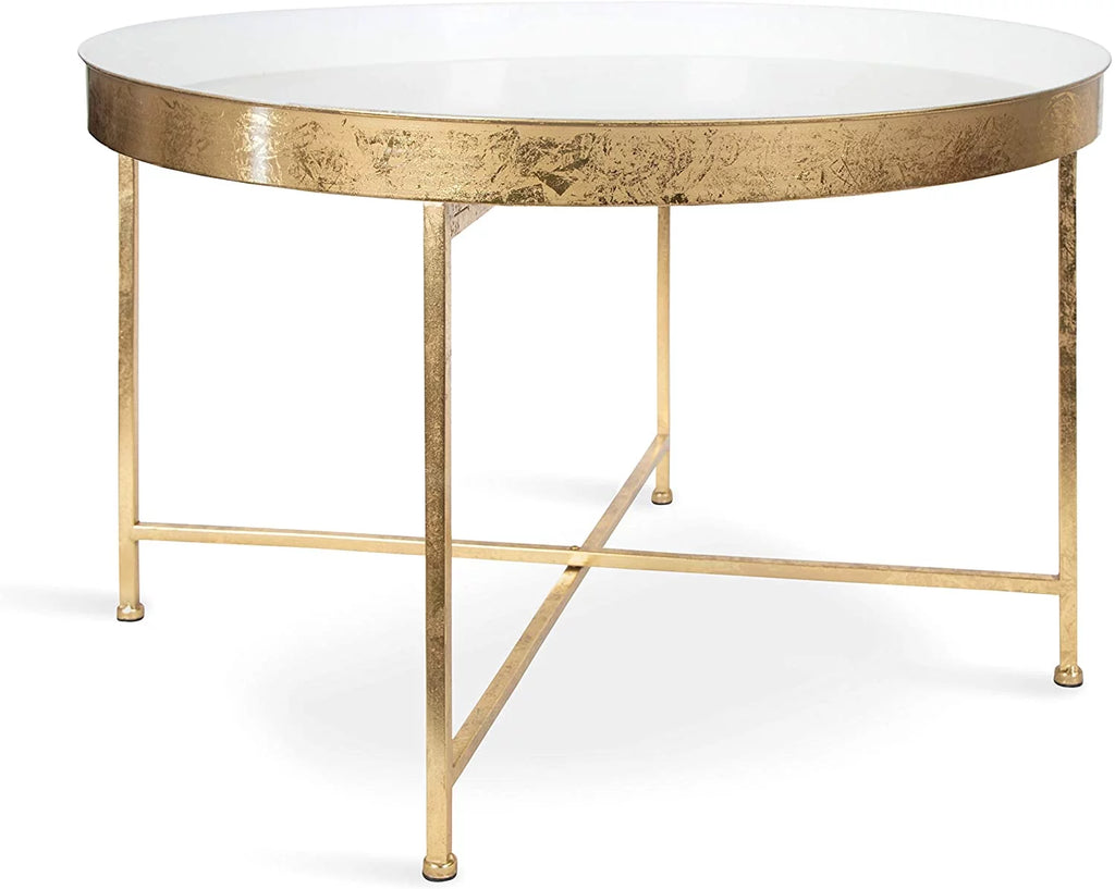 Round Metal Coffee Table, White and Gold E439