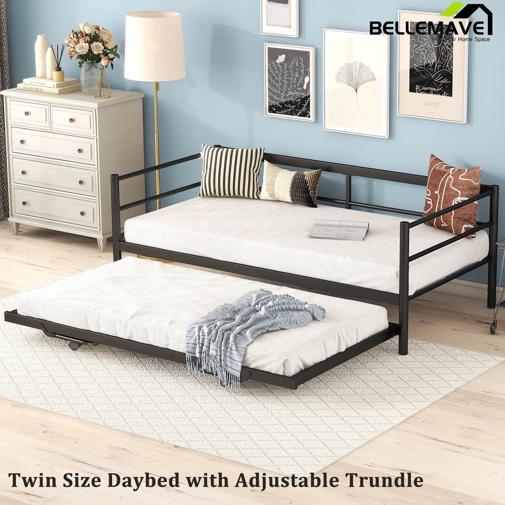 Black Twin Size Metal Daybed with Trundle L42636