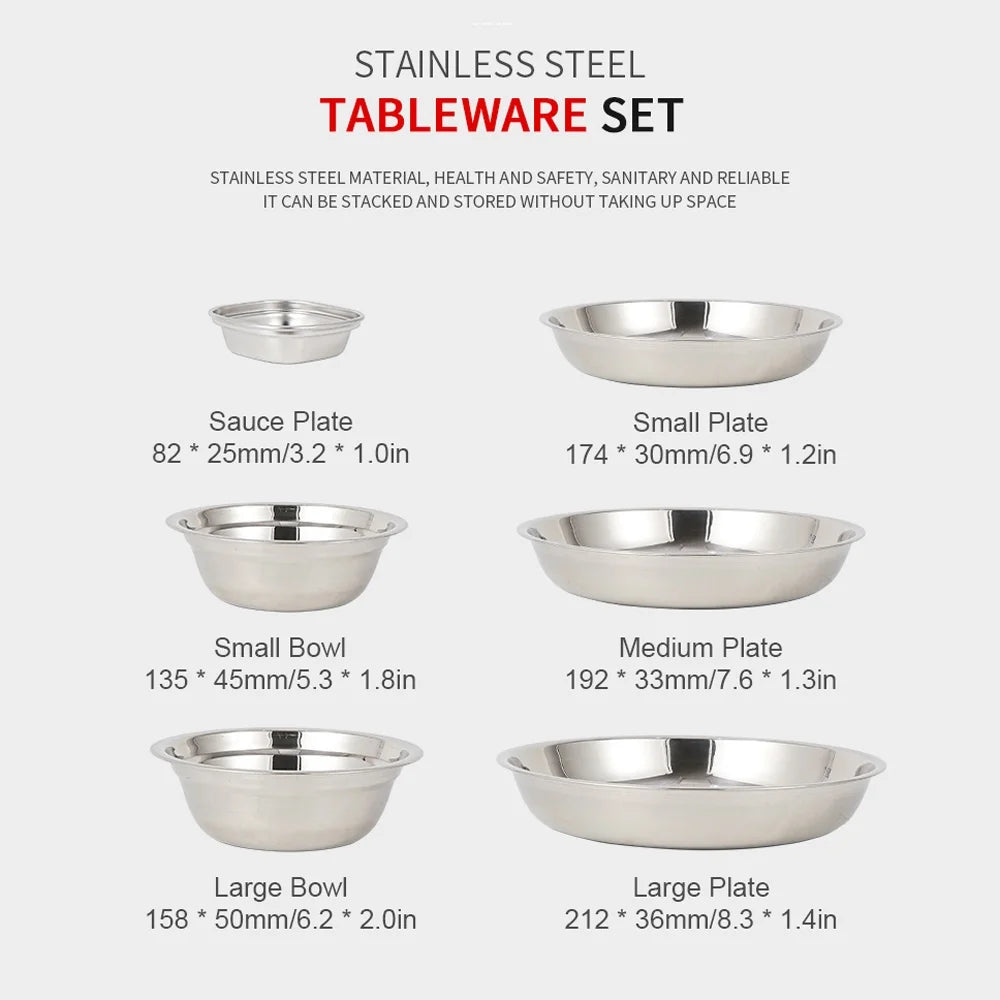22PCS Portable Stainless Steel Camping Tableware Set with Storage Bag F170
