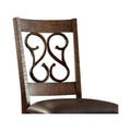 Wooden Armless Side Chair with Leather Seat, Rustic Walnut Brown, Pack of 2 B109