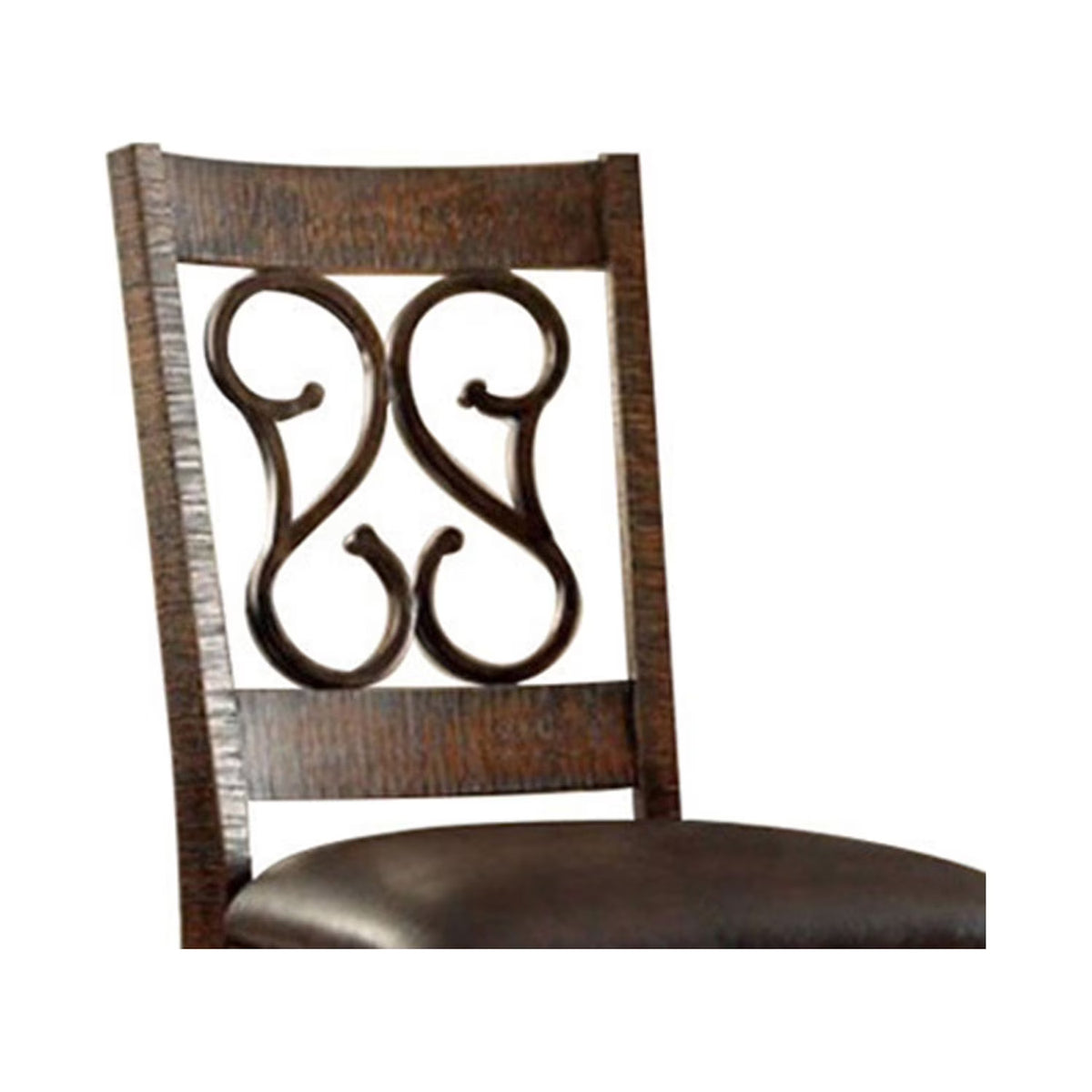 Wooden Armless Side Chair with Leather Seat, Rustic Walnut Brown, Pack of 2 B109