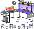 Grey Oak L Shaped Desk with Power Outlet & LED Strip Y88554