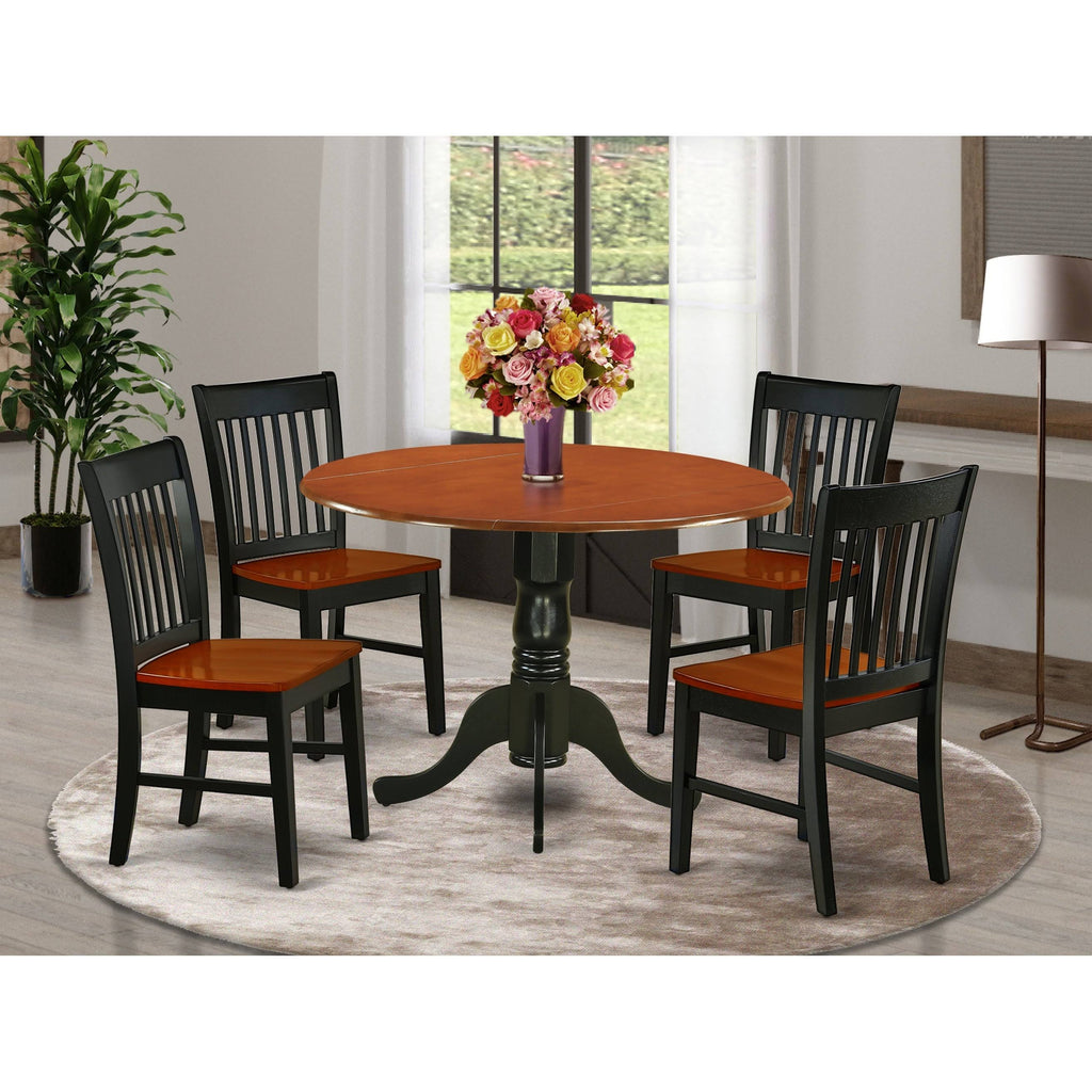 5pc Kitchen Table with Two Drop Leaves and Four Wood Seat Kitchen Chairs Y455