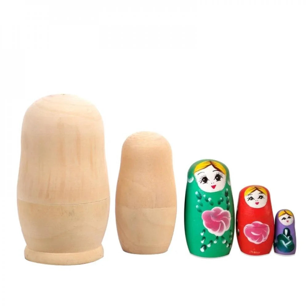 5pcs Unpainted Wooden Matryoshka Doll DIY Toy T270268