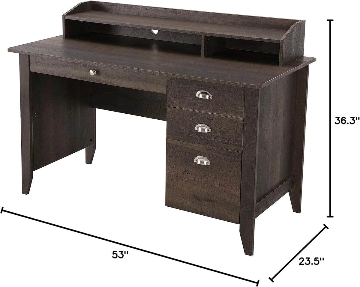 Dark Brown Wood Writing Desk with Hutch L883