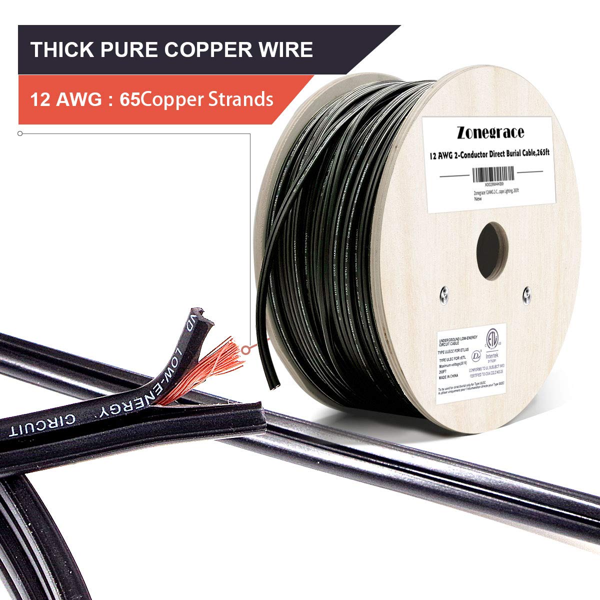 12AWG 2-Conductor 12/2 Direct Burial Wire, 265ft V169