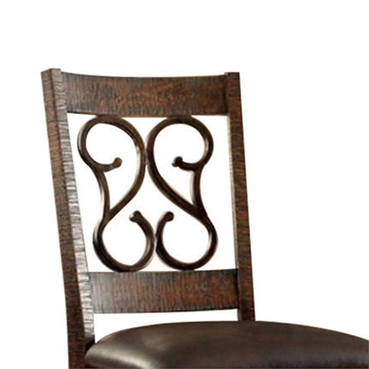 Wooden Armless Side Chair with Leather Seat, Rustic Walnut Brown, Pack of 2 U65638