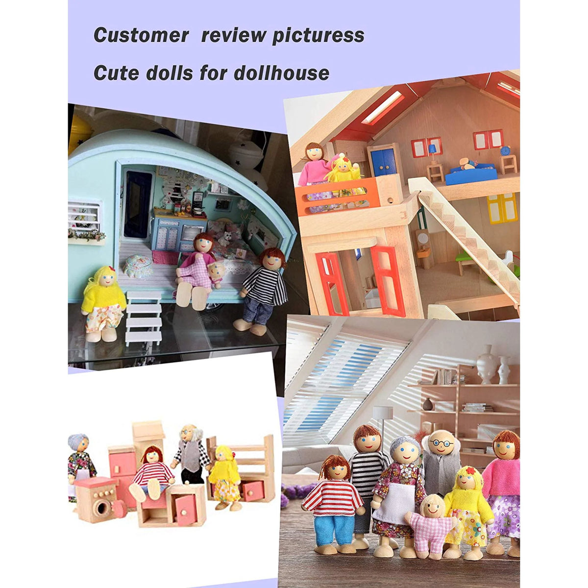 Wooden Dolls Playset Set of 7 People with Dog P5529