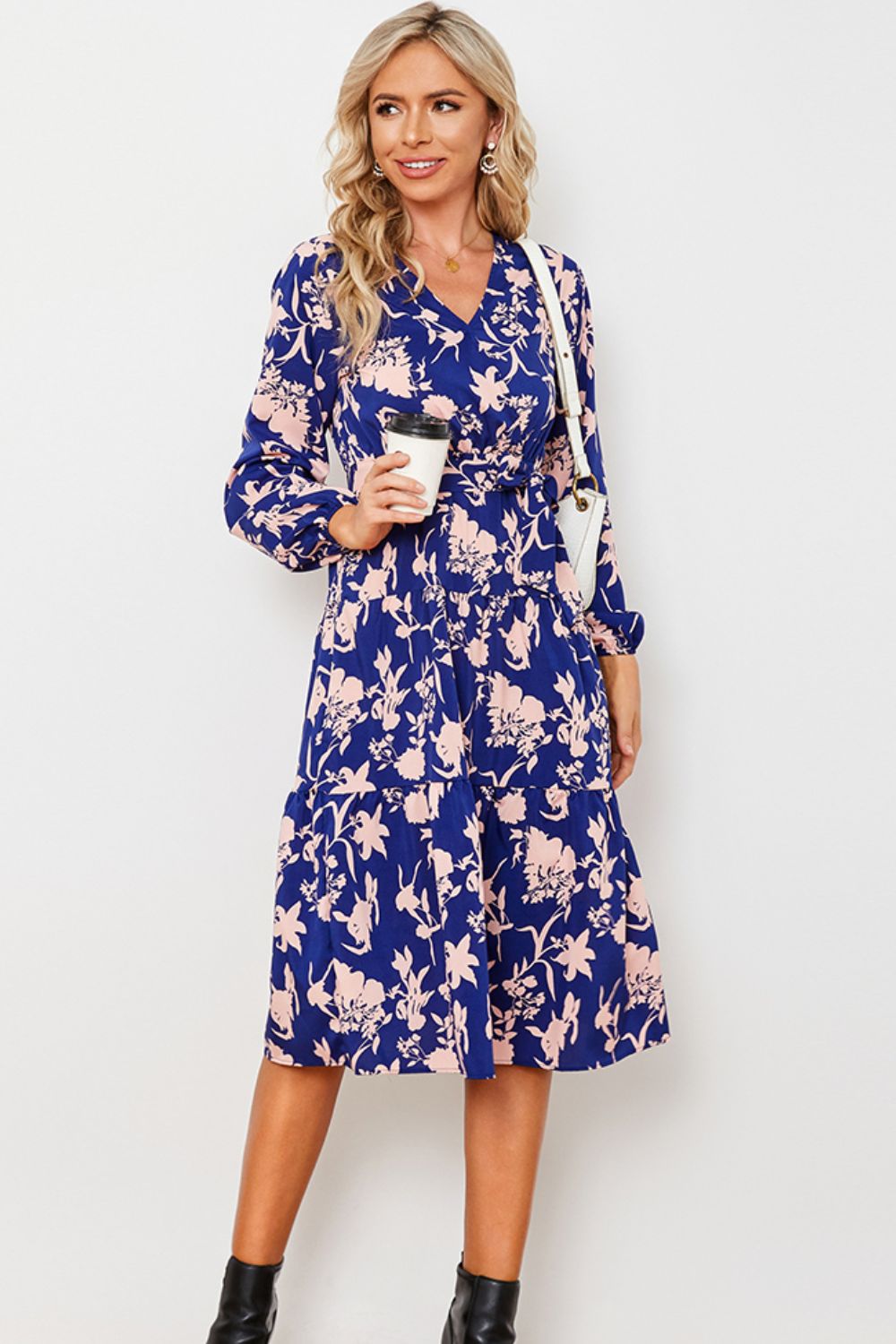 Floral Belted Tiered Midi Dress I5003
