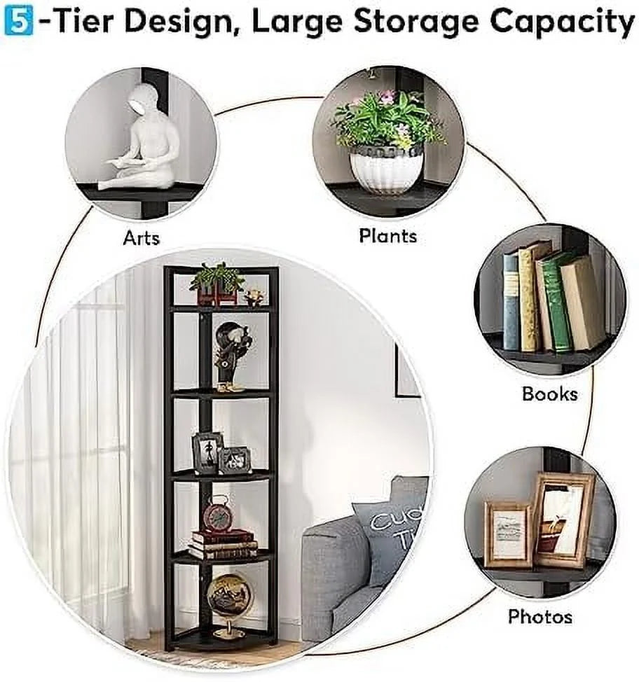 6 Tier 70.9 Inch Tall Corner Bookshelf Black V127
