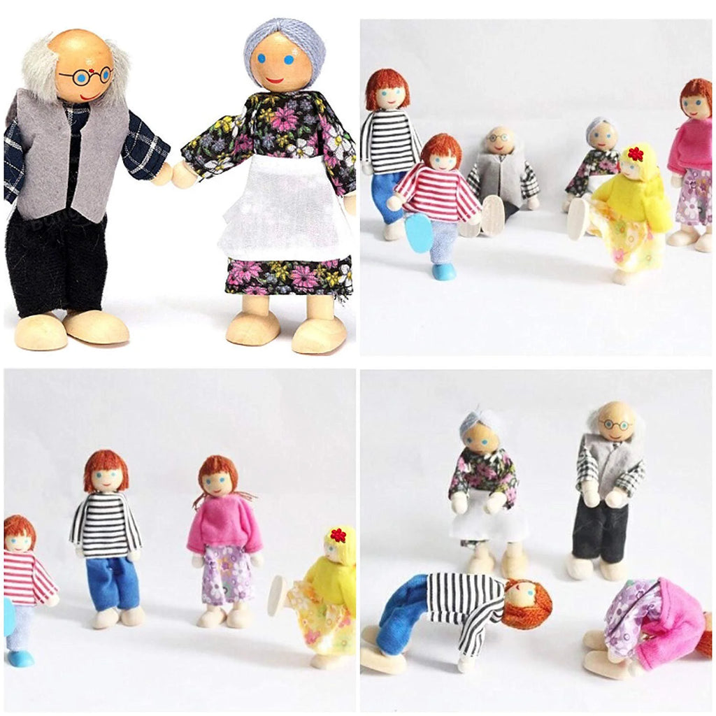 Wooden Dolls Playset Set of 7 People with Dog R41917