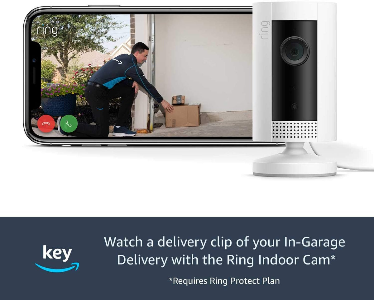 White Wireless Smart Garage Hub and Controller with Ring Indoor Cam HD Security Camera W198285