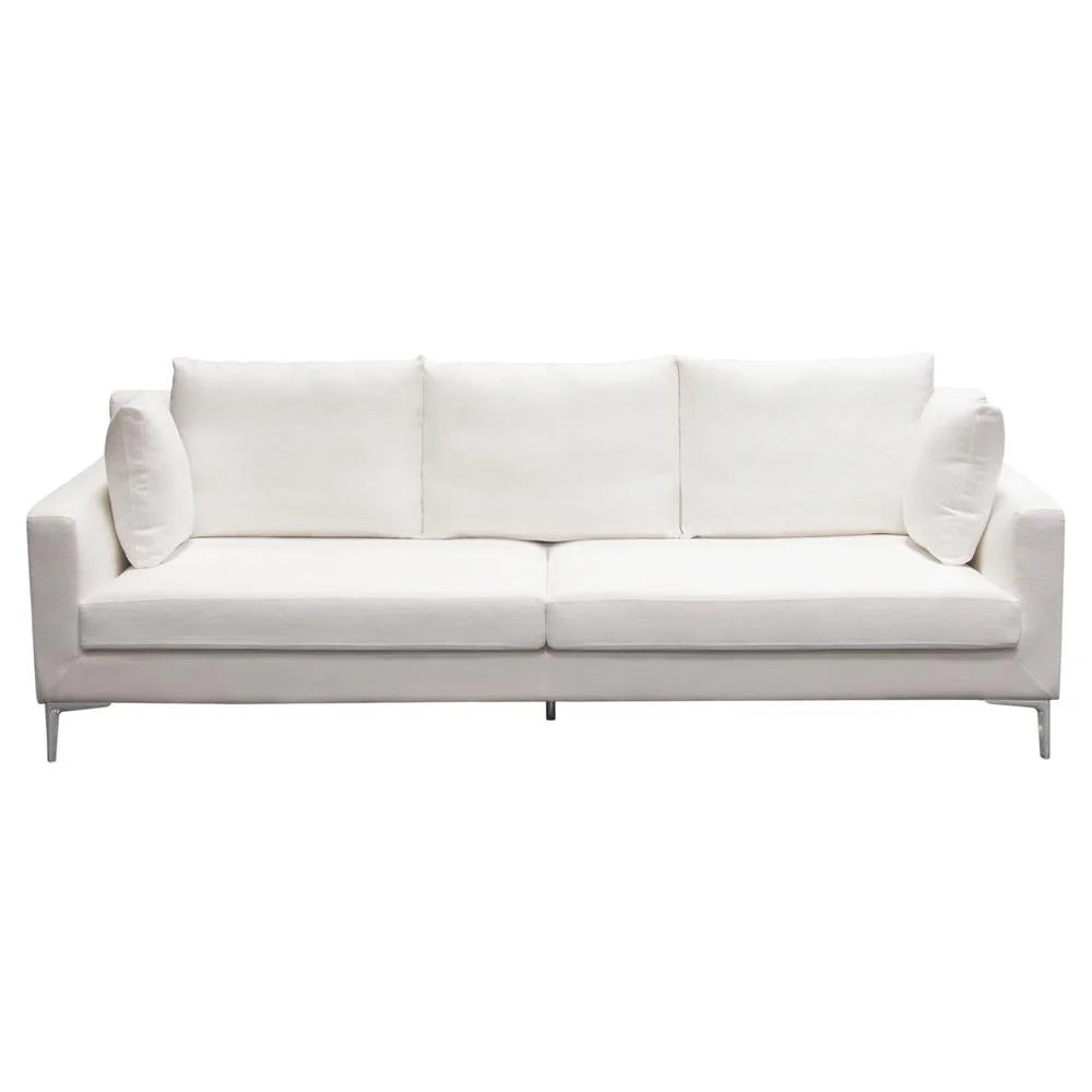 White Linen Sofa with Polished Silver Metal Leg C40230