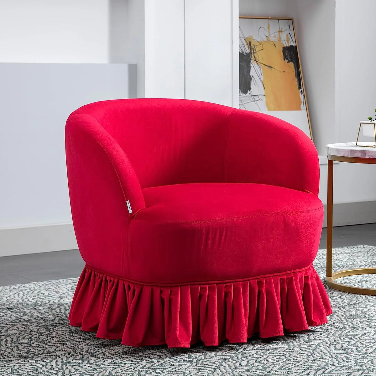 Red Velvet Swivel Barrel Chair L56482