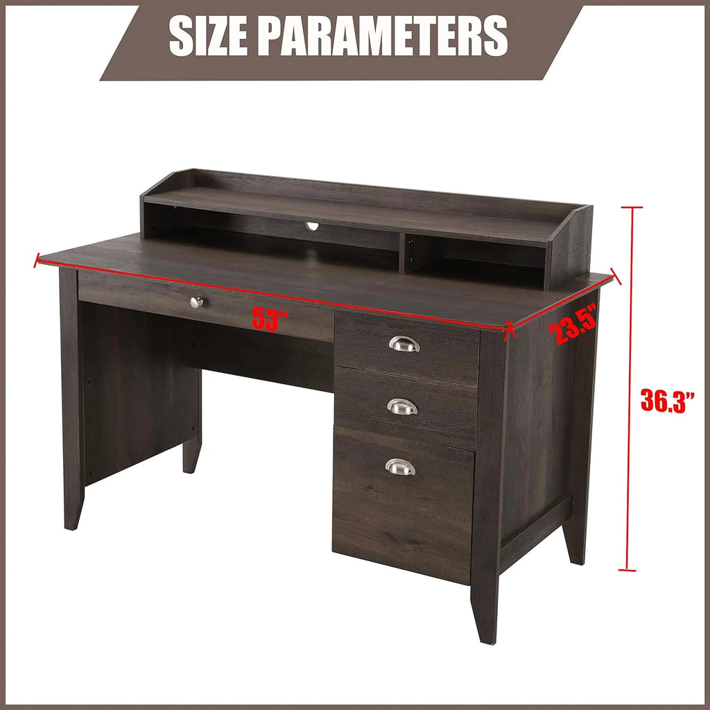 Dark Brown Wood Writing Desk with Hutch L883