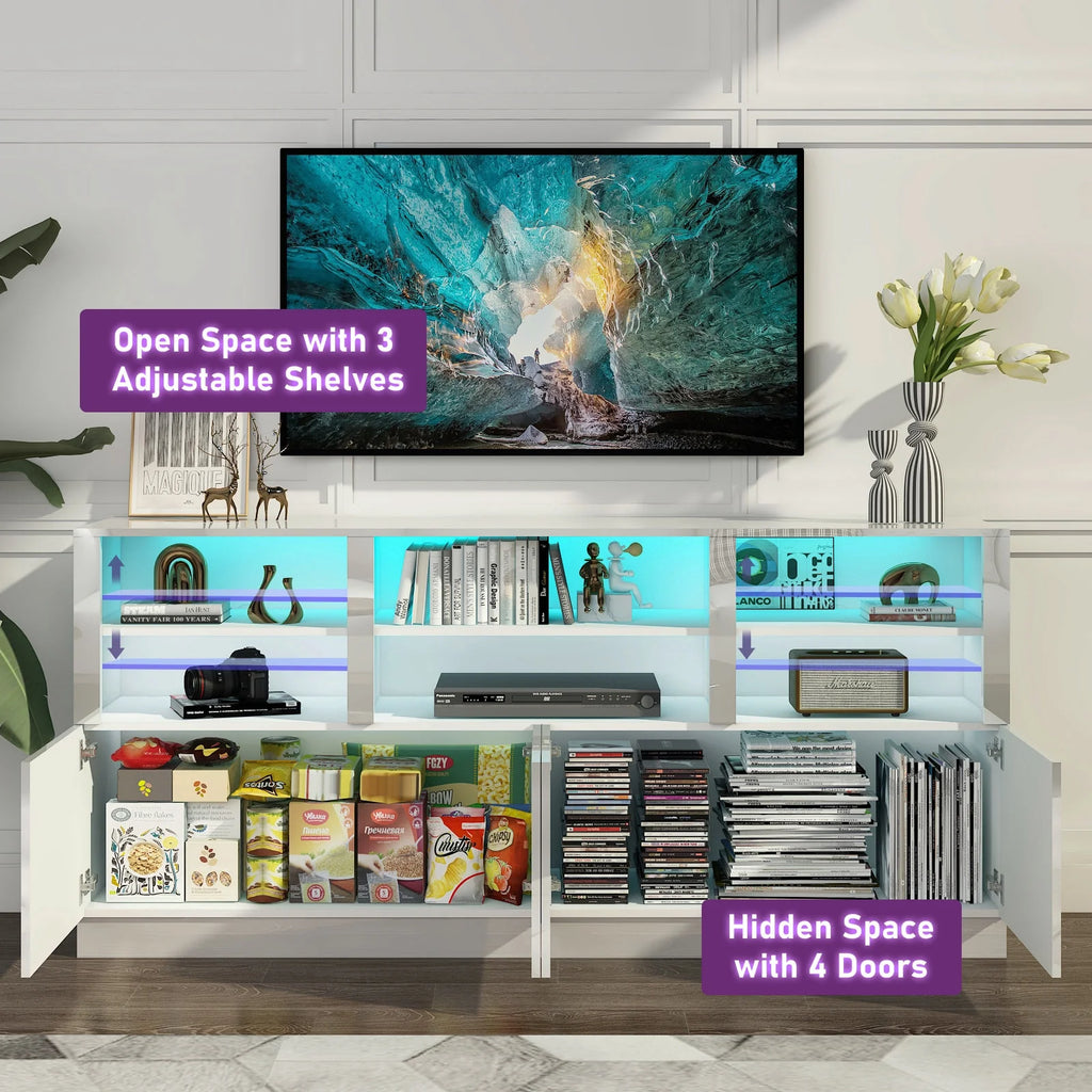 White 70" LED TV Stand with 6 Shelves and Storage Cabinets X23761