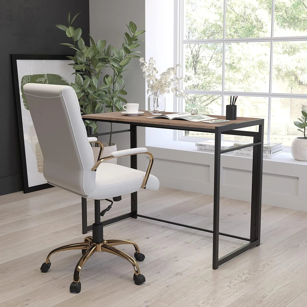 Folding Computer Desk with Rustic Wood Grain Finish and Metal Frame X492348