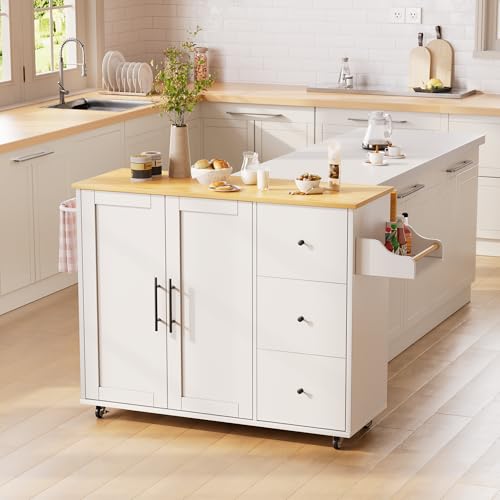 White Rolling Kitchen Island with Storage I3278