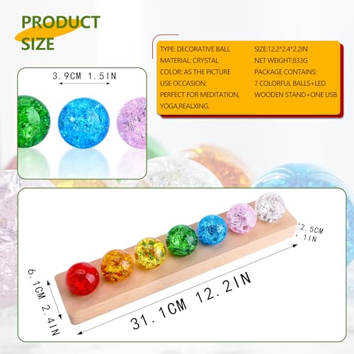 Set of 7 Crystal Balls with LED Wooden Stand E748