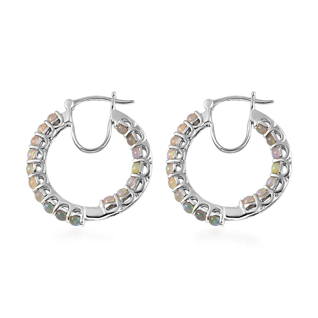 Opal Round 925 Sterling Silver Platinum Plated Inside Out Hoop Earrings Ct 2.13 G90596