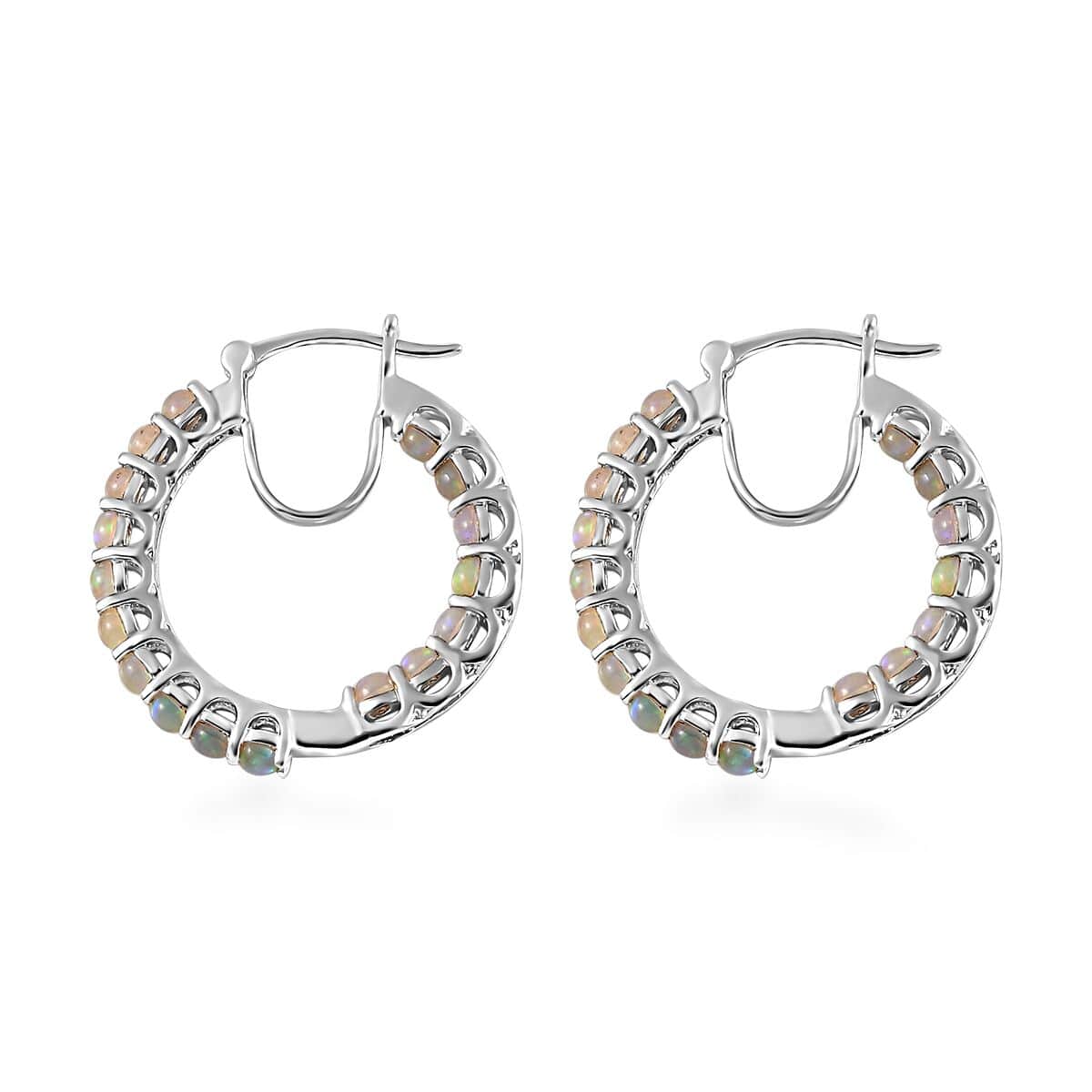 Opal Round 925 Sterling Silver Platinum Plated Inside Out Hoop Earrings Ct 2.13 G90596