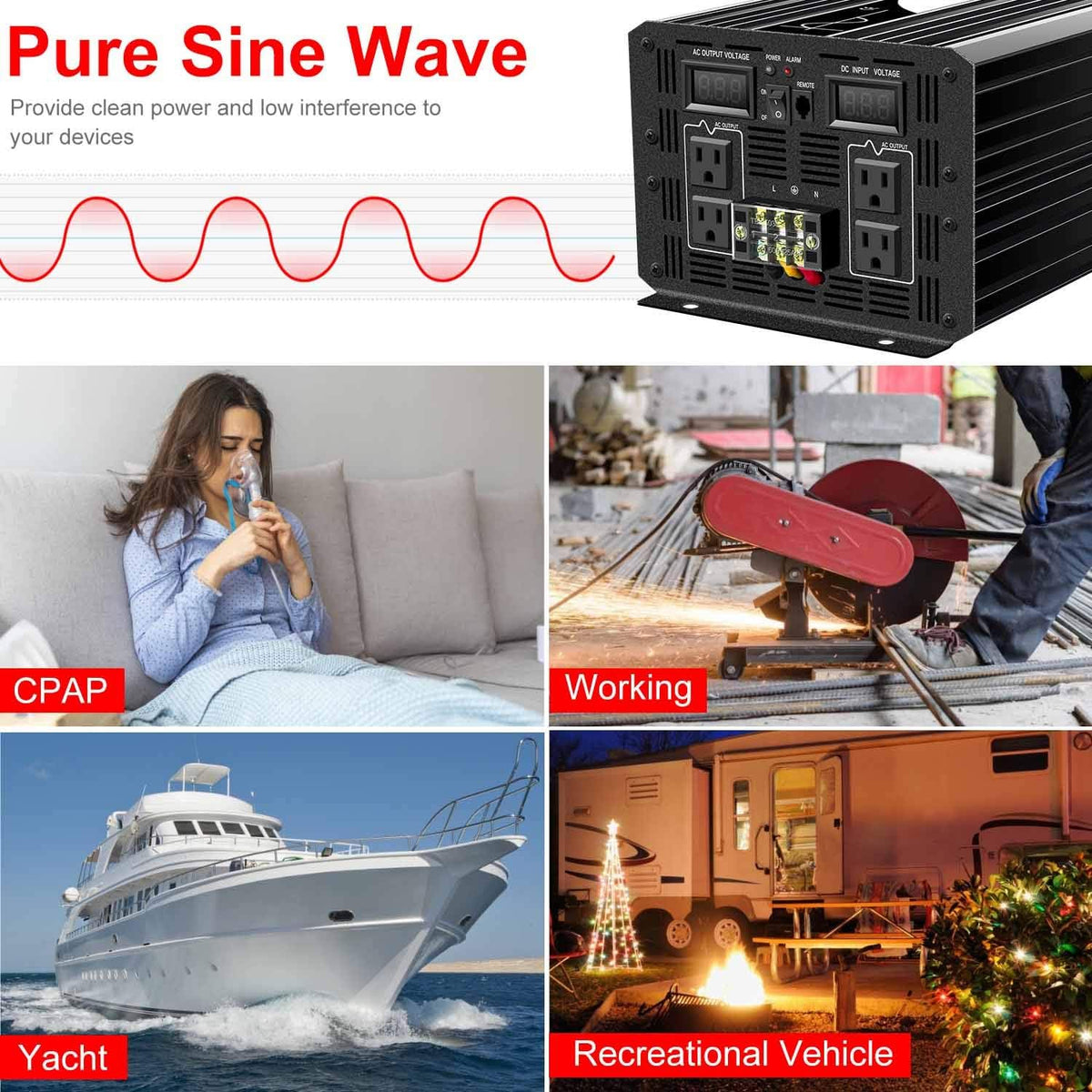 3000W 3200W Peak Power 6400W Pure Sine Wave Power Inverter DC 12V to 110V AC Converter 60HZ Solar Converter W204121