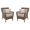 Faux Sea Grass Resin Rattan Patio Armchairs Set, Dark Brown - Set of 2 H53116