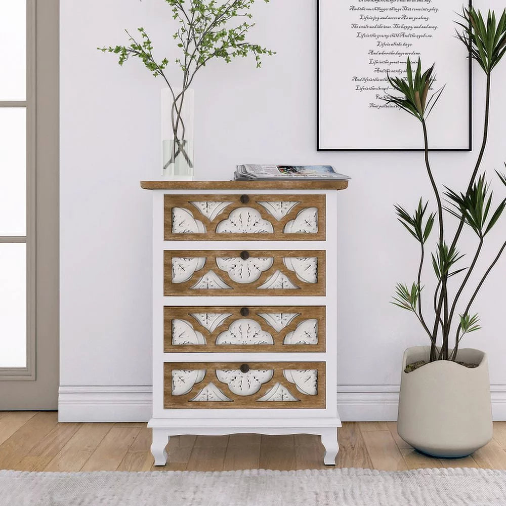Vintage Accent Drawer with Carved Detailing and Natural Wood Finish E99424