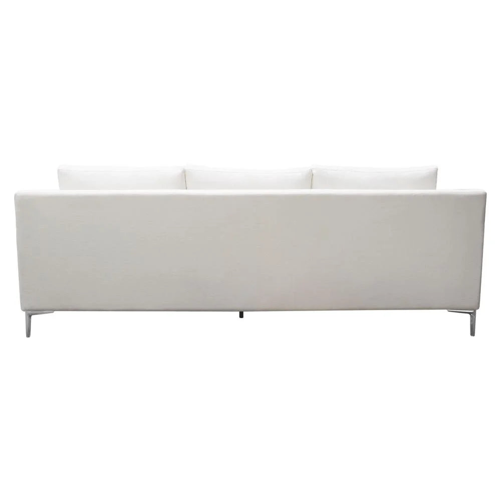White Linen Sofa with Polished Silver Metal Leg C40230