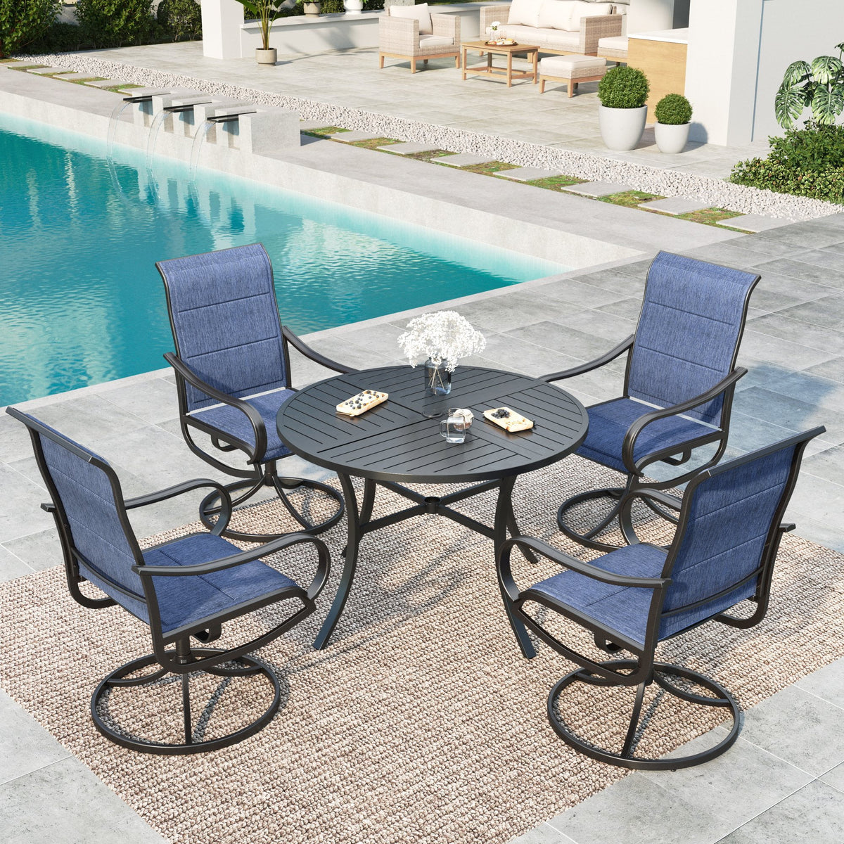 5-Piece Outdoor Patio Dining Set with Swivel Chairs & Round Table B793
