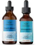 Liquid Drops Kit - Lion's Mane 4 fl oz & Ashwagandha 2 fl oz - Vegan 2 Pack U86349