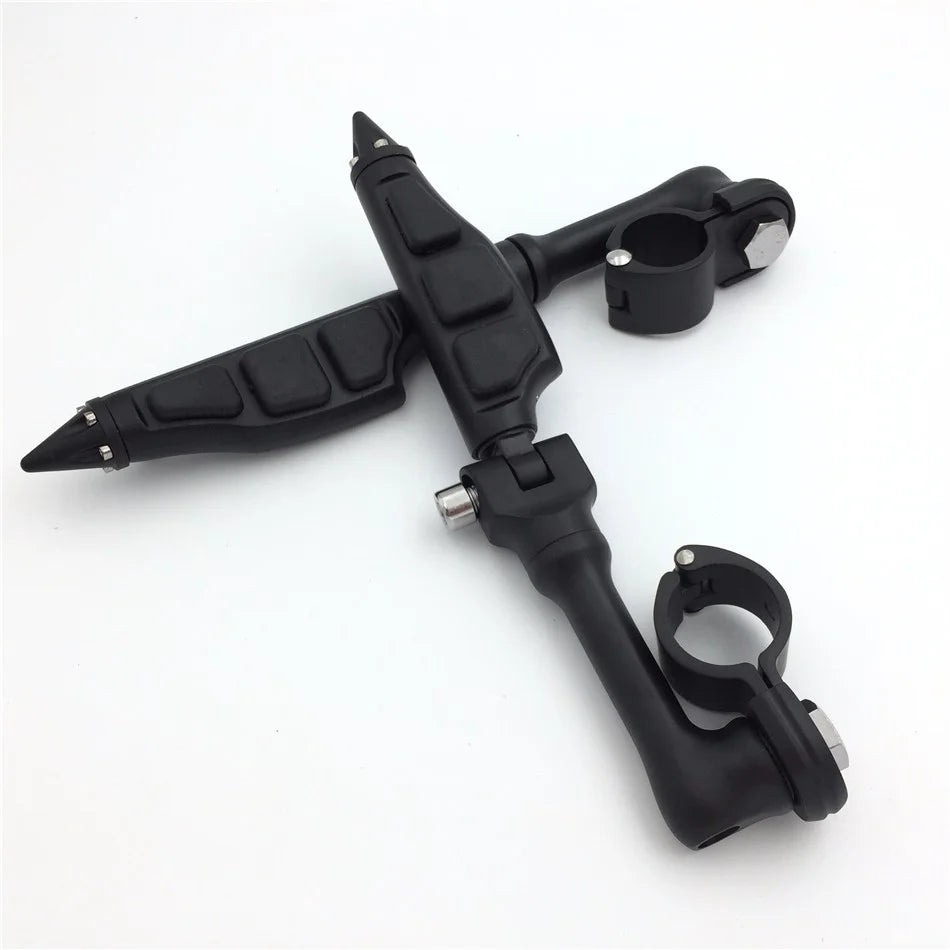 Black Angled Peg Mounting Kit with Stiletto Shape Foot Peg Footrest for 1.5" Front Engine Guard Frame Tube Q9361