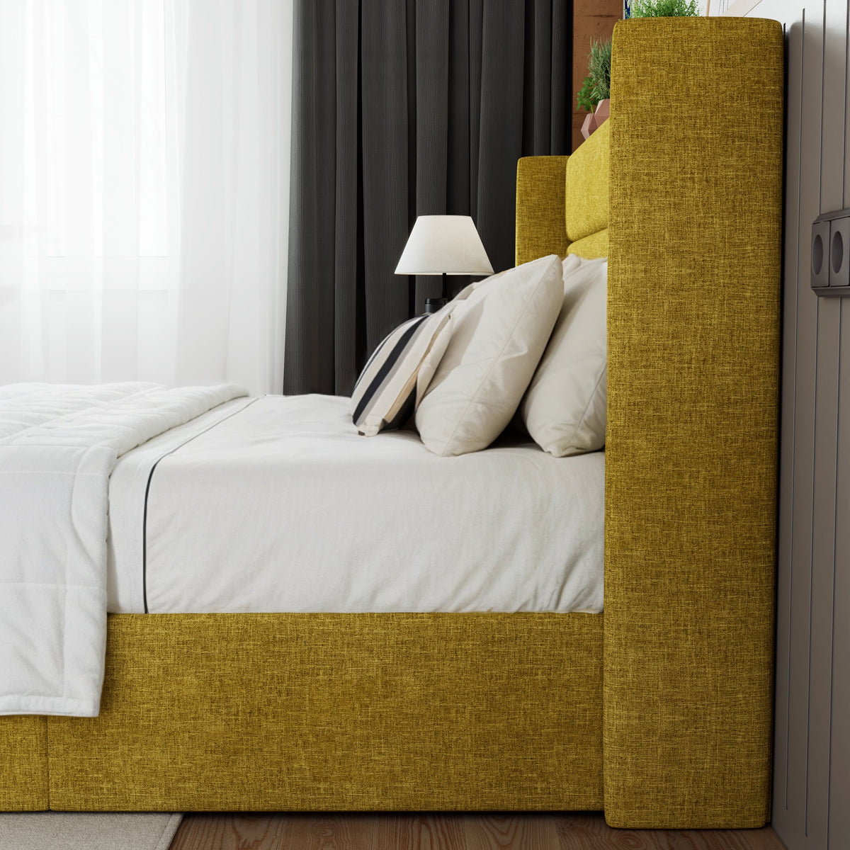 Beige Queen Size Lift Up Platform Bed Frame with Headboard W307