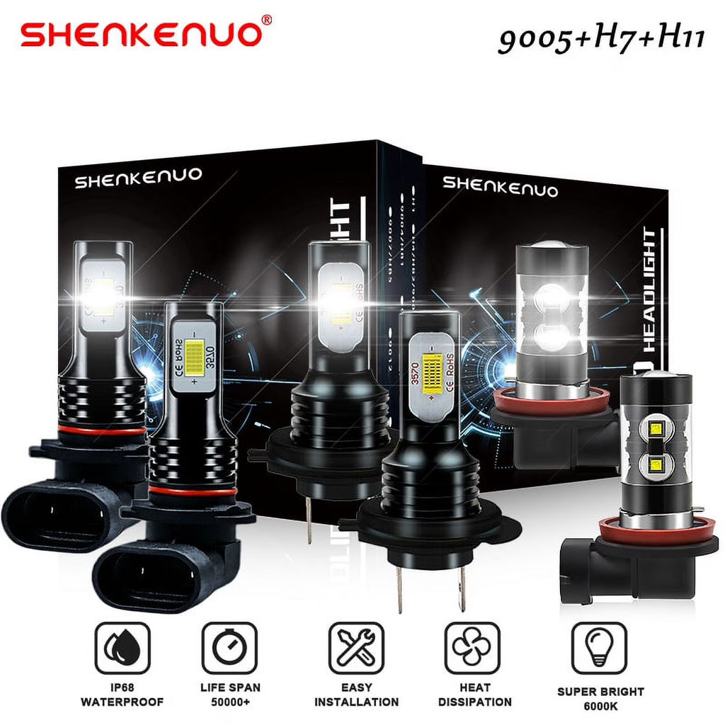 9005 H7 LED Headlight Bulbs H11 Fog Lights White 6000K X974313
