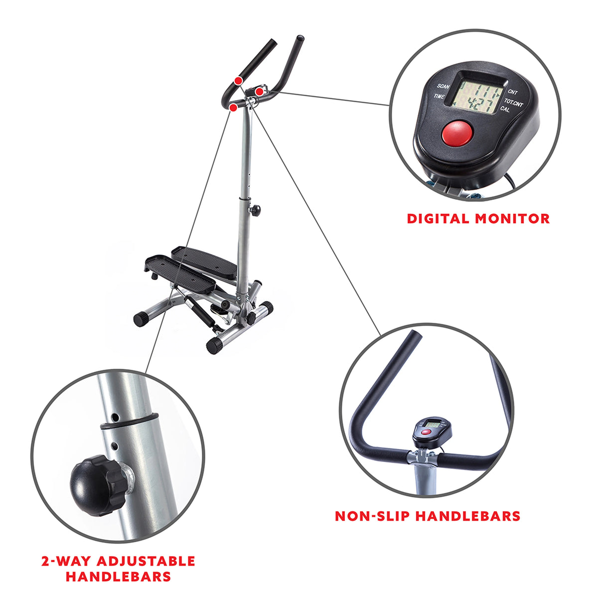 Stair Stepper Machine with Handlebar and LCD Monitor V752