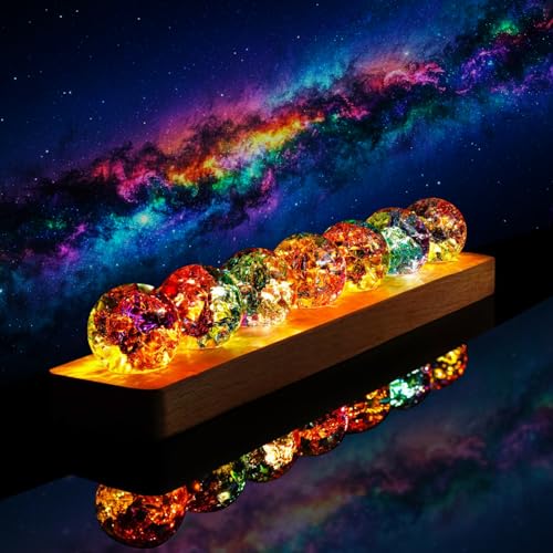Set of 7 Crystal Balls with LED Wooden Stand E748